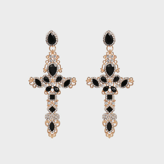 Rhinestone Alloy Cross Earrings